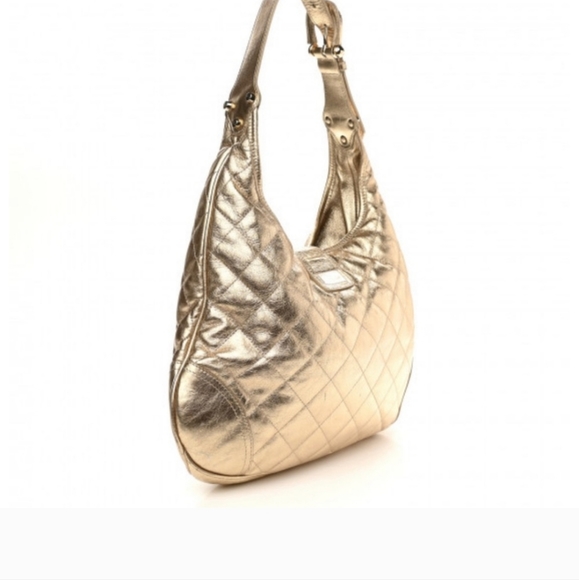 Designer BURBERRY Brooke Metallic Calfskin Quilted Hoxton Hobo - Picture 2 of 12